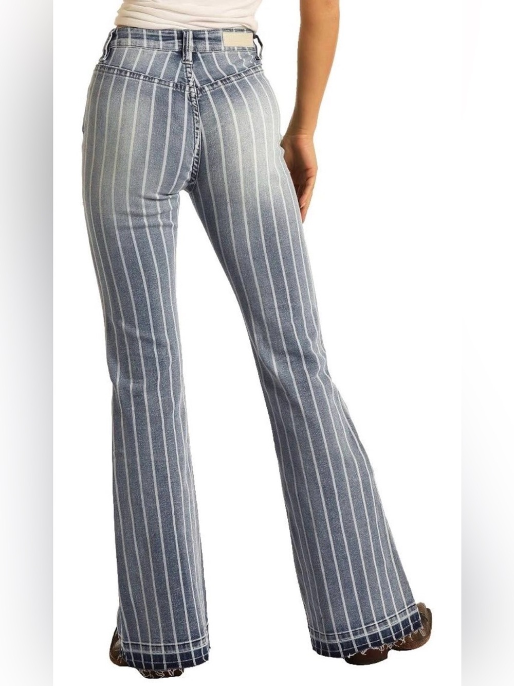 NEW ROCK & ROLL DENIM HIGH RISE EXTRA STRETCH
STRIPED TROUSER FLARE JEANS 29x32 - Picture 3 of 16